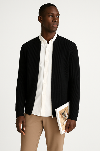 Herren Strickpullover Reißverschluss Rippmuster Modern