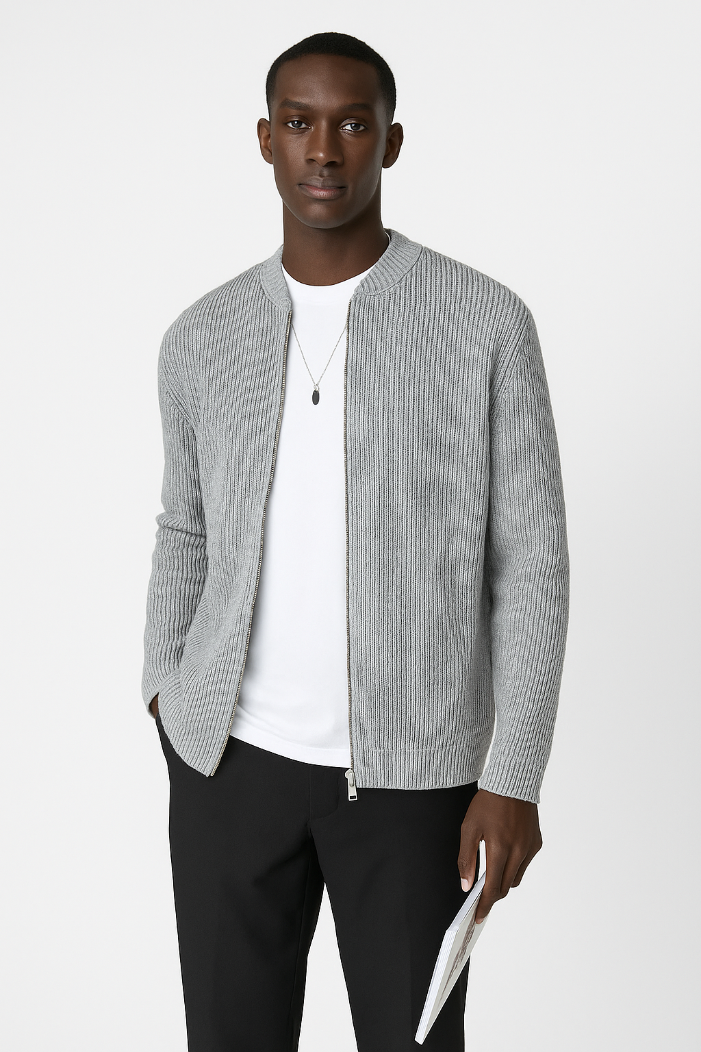 Herren Strickpullover Reißverschluss Rippmuster Modern