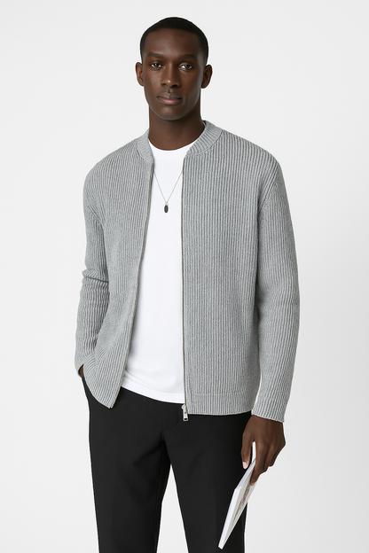 Herren Strickpullover Reißverschluss Rippmuster Modern