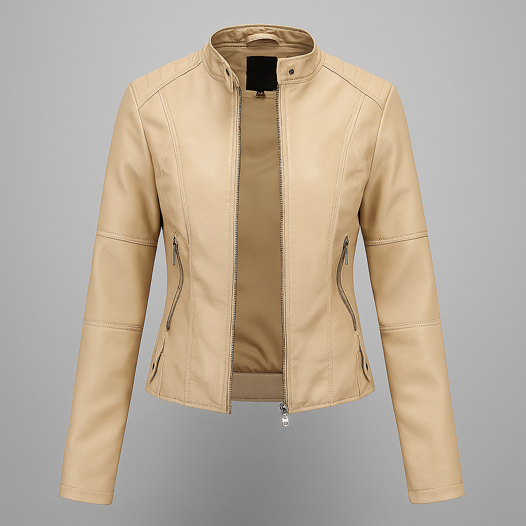 Rotes Leder-Motorradjacke Damen Slim Fit