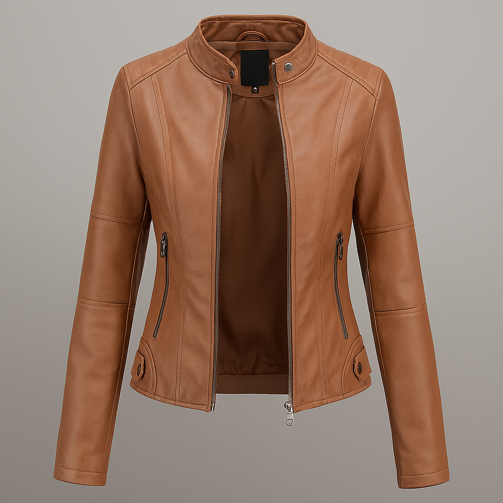 Rotes Leder-Motorradjacke Damen Slim Fit