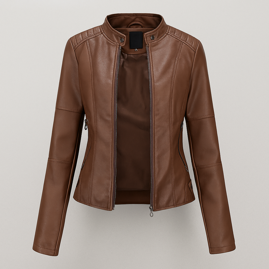Rotes Leder-Motorradjacke Damen Slim Fit