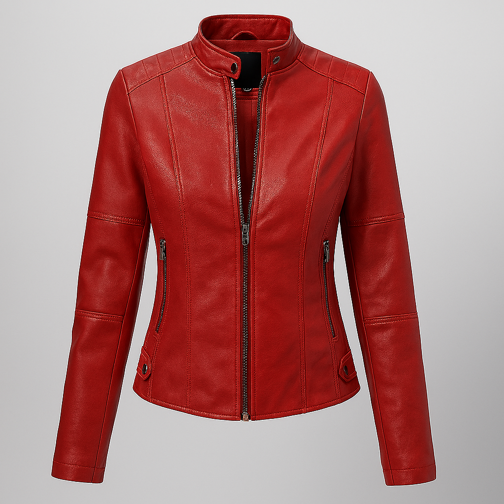 Rotes Leder-Motorradjacke Damen Slim Fit