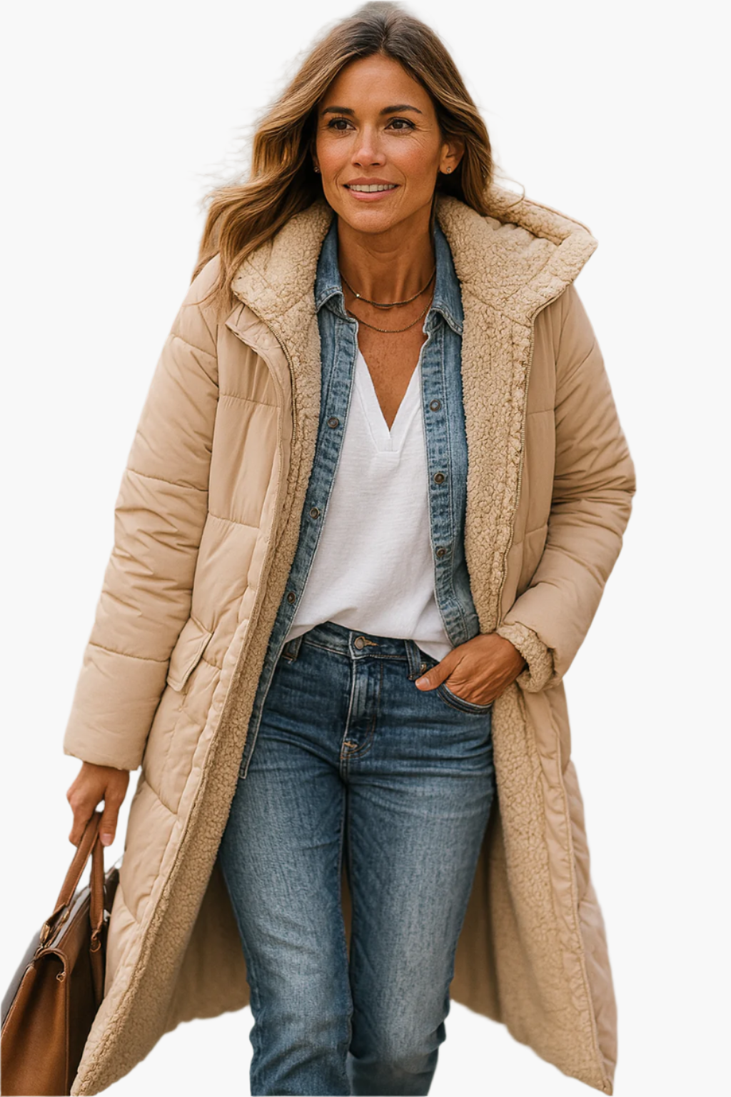 Damen Pufferjacke Warm Lang Winter Kapuze