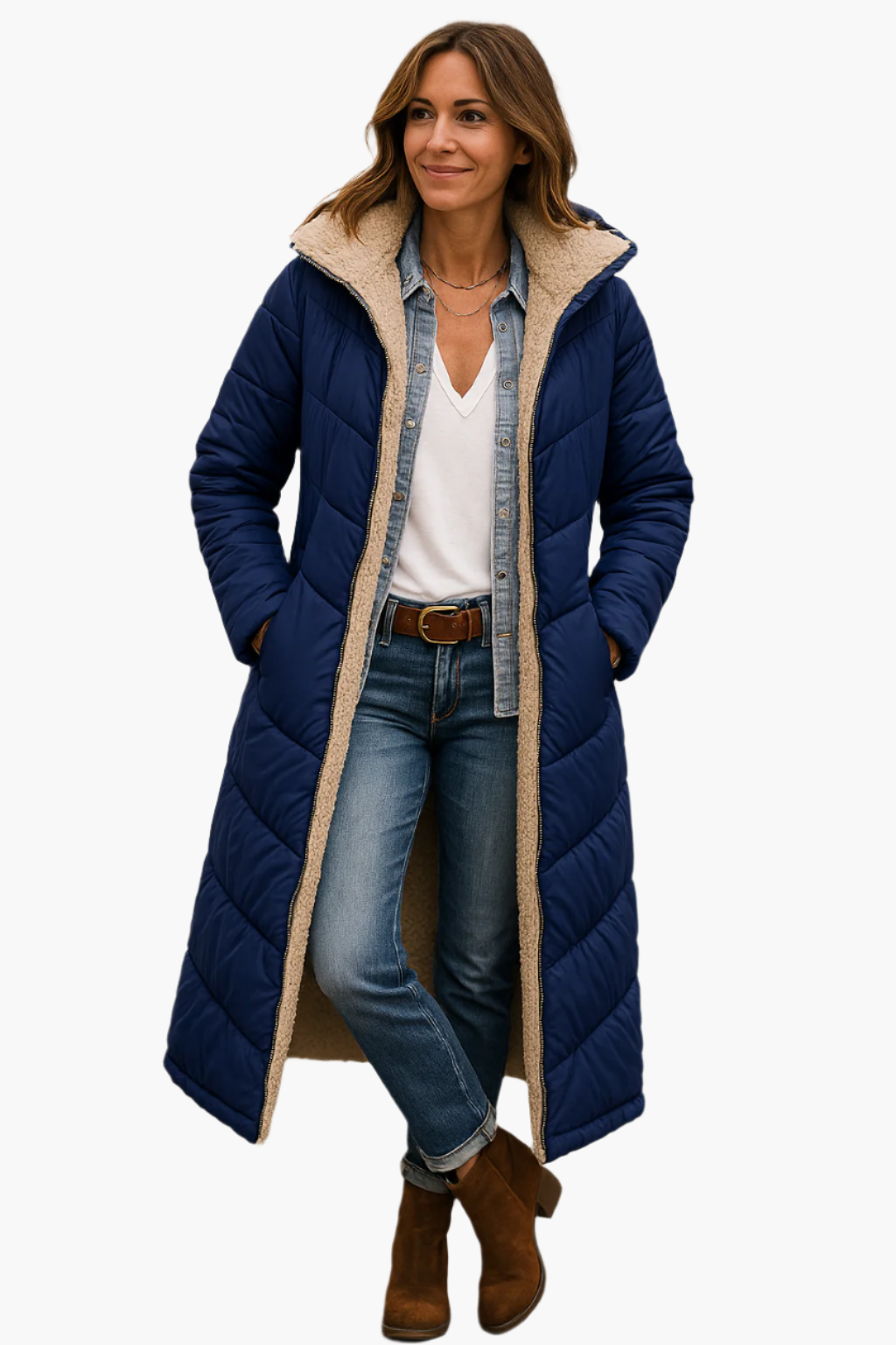 Damen Pufferjacke Warm Lang Winter Kapuze