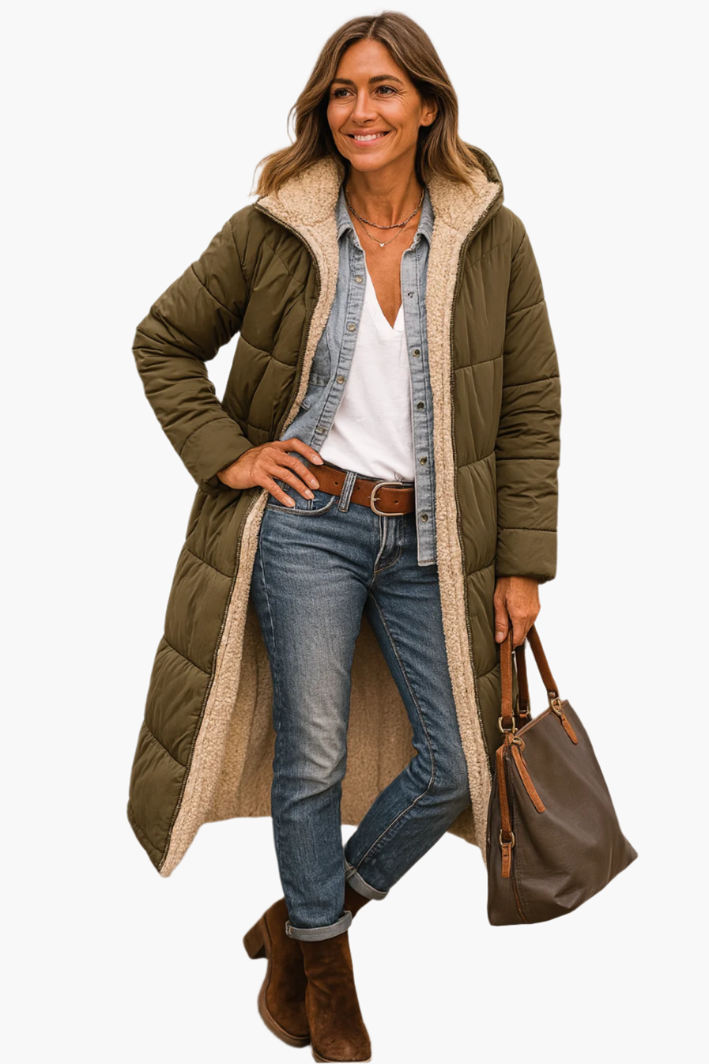 Damen Pufferjacke Warm Lang Winter Kapuze