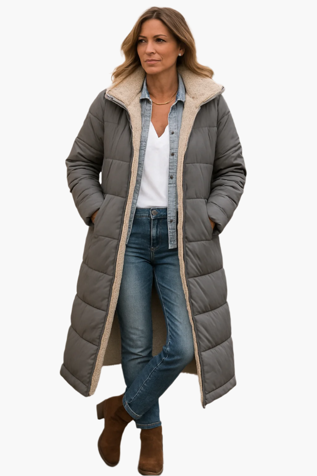 Damen Pufferjacke Warm Lang Winter Kapuze