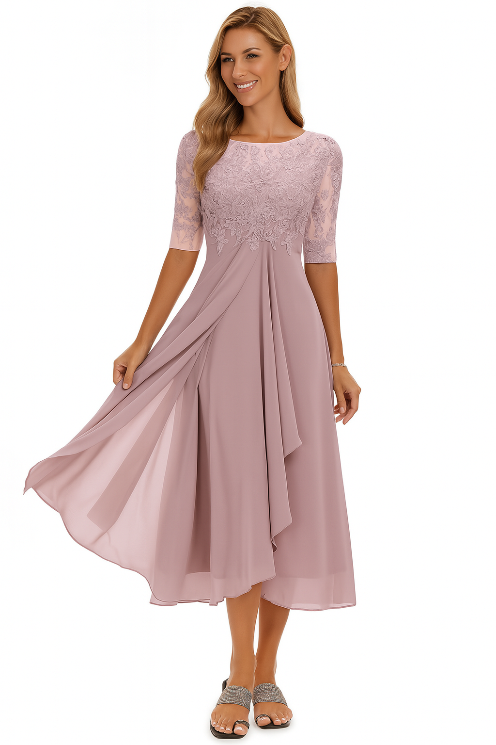 Damen Sommerkleid A-Linie Midi Kleid Modern
