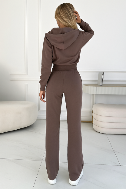 Damen Tracksuit Set Wide Leg Hose Cropped Hoodie Elegent