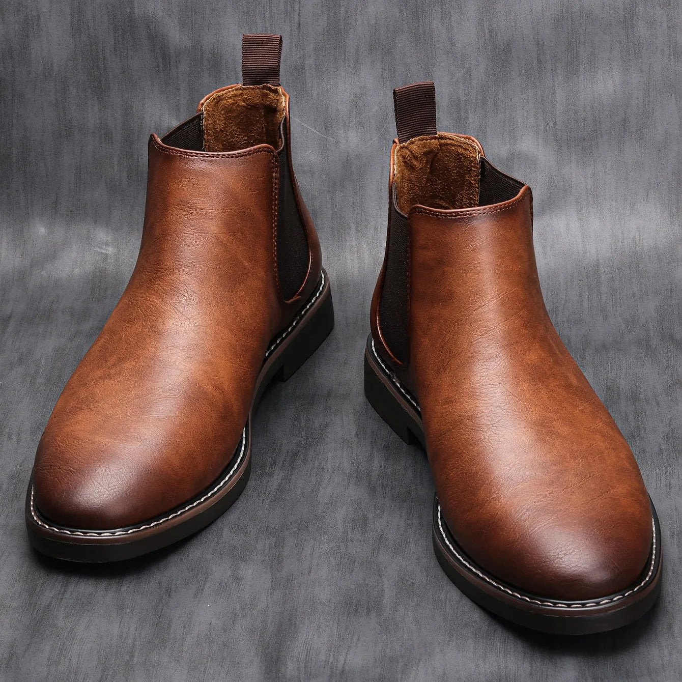 Chelsea Boots - Flache Herrenstiefel zum Hineinschlüpfen-Braun-40-Chaps Herrenmode