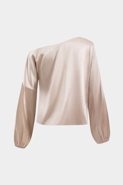 Elegante One-Shoulder Bluse Asymmetrisch Satin Damen