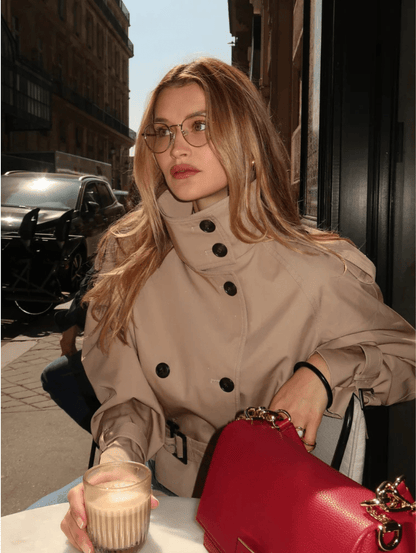 Kurzer Damen Trenchcoat Winter Mantel mit Gürtel