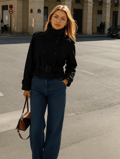 Kurzer Damen Trenchcoat Winter Mantel mit Gürtel
