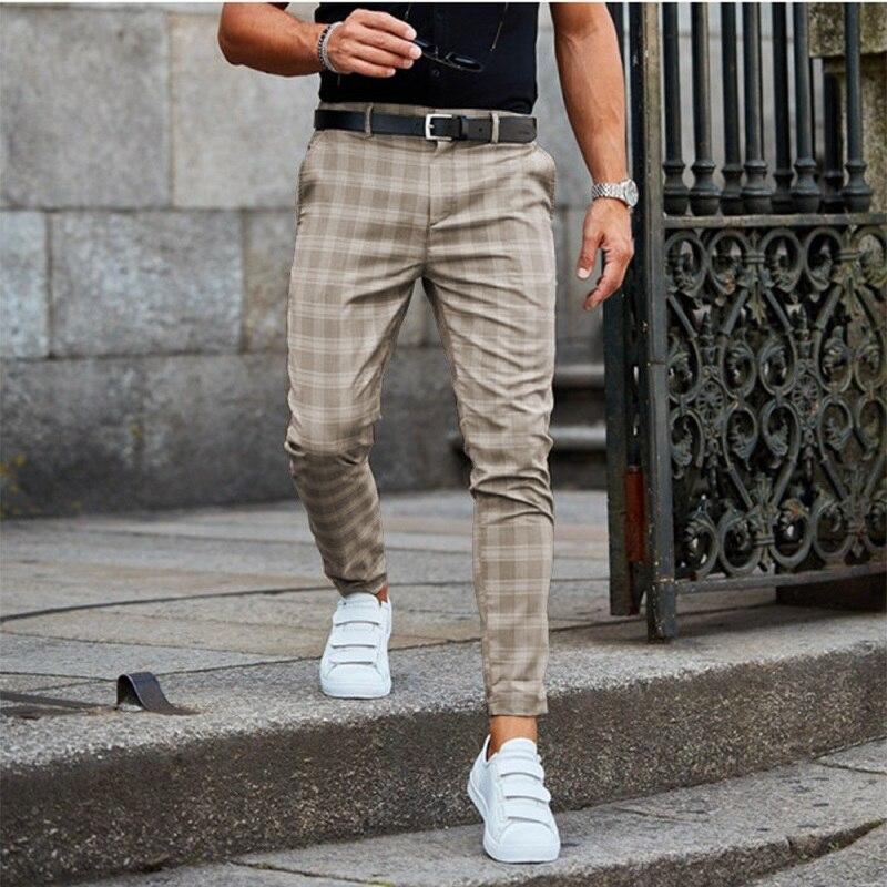 Chino-Hose – Slim Fit – Kariert – Skinny Chinos – Herrenhose-Khaki-S-Chaps Herrenmode