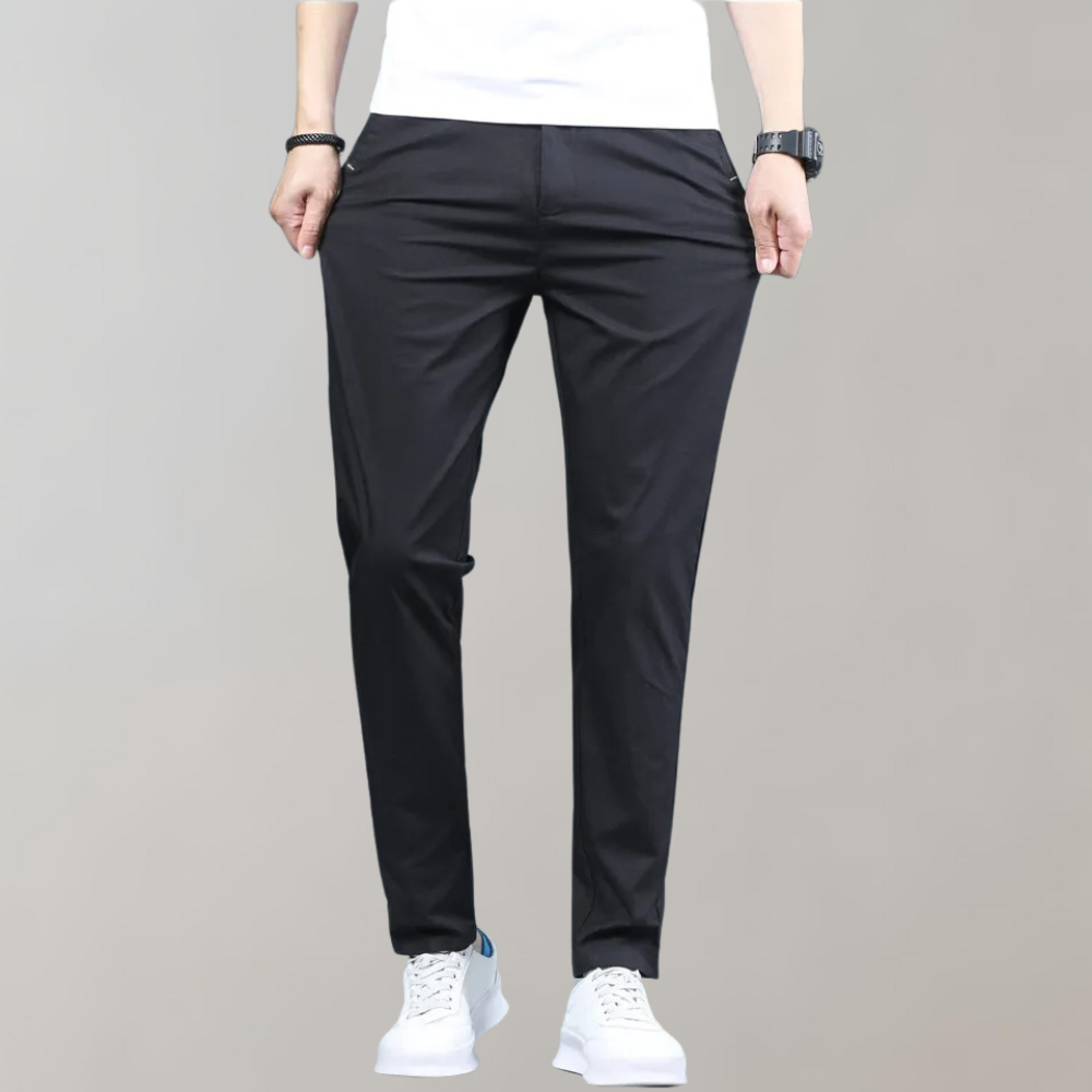 Chinos | Bequem | Elastische Taille | Stretch-Hose | Chino-Hose für Herren-Schwarz-27-Chaps Herrenmode
