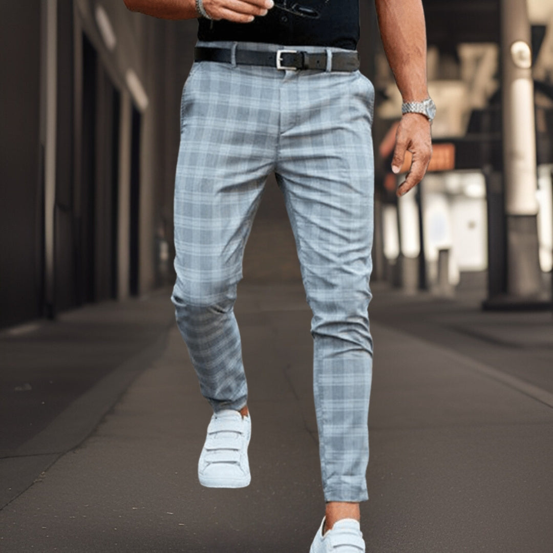 Chinos - Kariert - Stretch - Chino-Hosen - Herrenhosen-Blau-S-Chaps Herrenmode