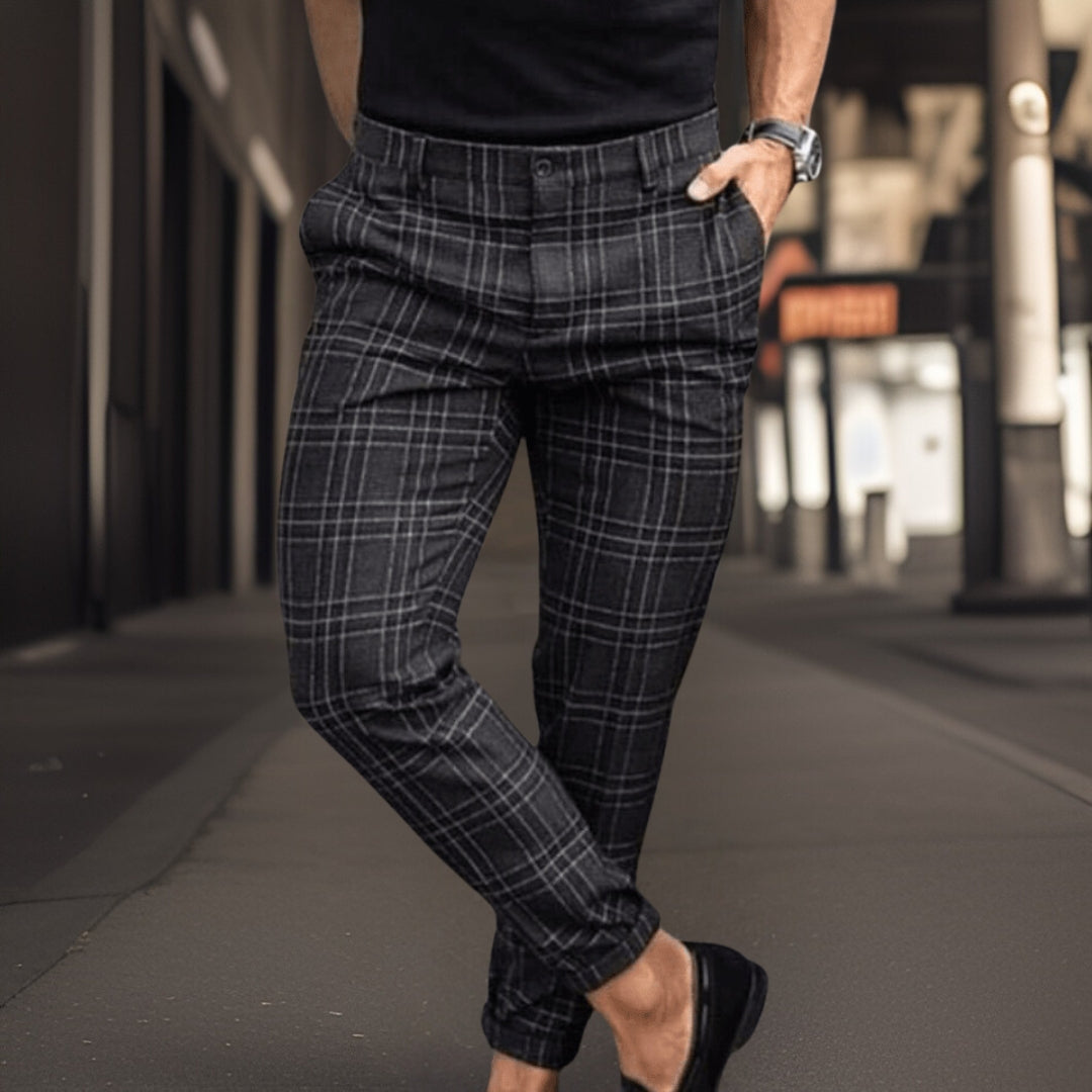 Chinos - Kariert - Stretch - Chino-Hosen - Herrenhosen-Dunkelgrau-S-Chaps Herrenmode
