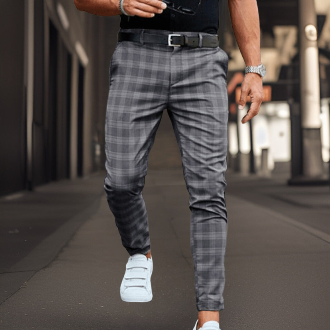 Chinos - Kariert - Stretch - Chino-Hosen - Herrenhosen-Grau-S-Chaps Herrenmode