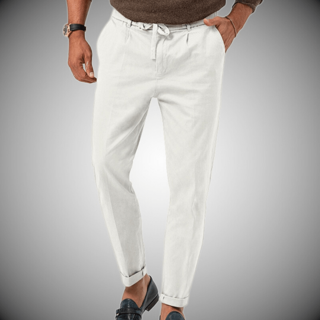 Chinos - Leichte Chino-Hose für Männer mit Kordelzug-Weiß-S-Chaps Herrenmode