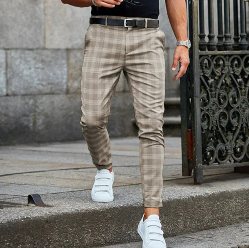 Chinos - Schlanke Passform - Dehnen - Karierte Hosen - Herrenhosen-Beige-XS-Chaps Herrenmode