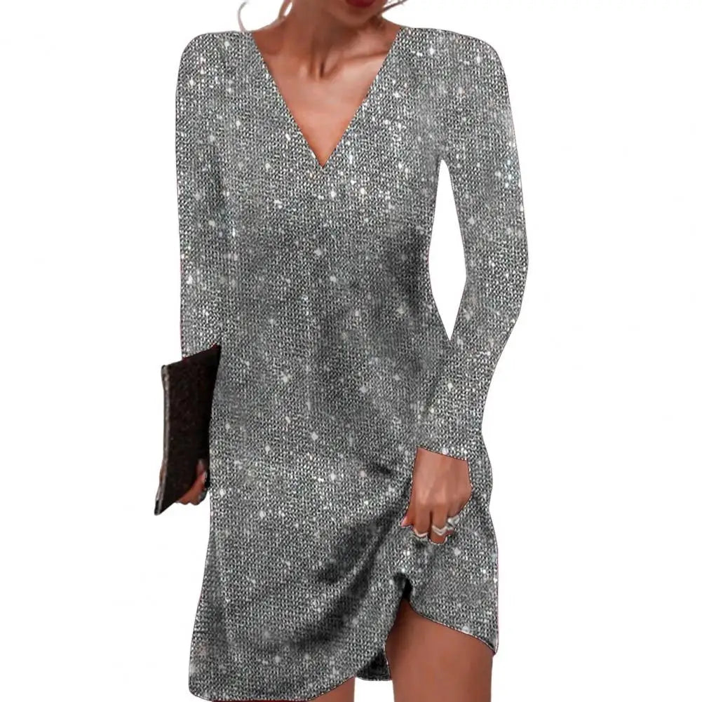 Elegantes Wickelkleid Damen V-Ausschnitt Kleid Modern