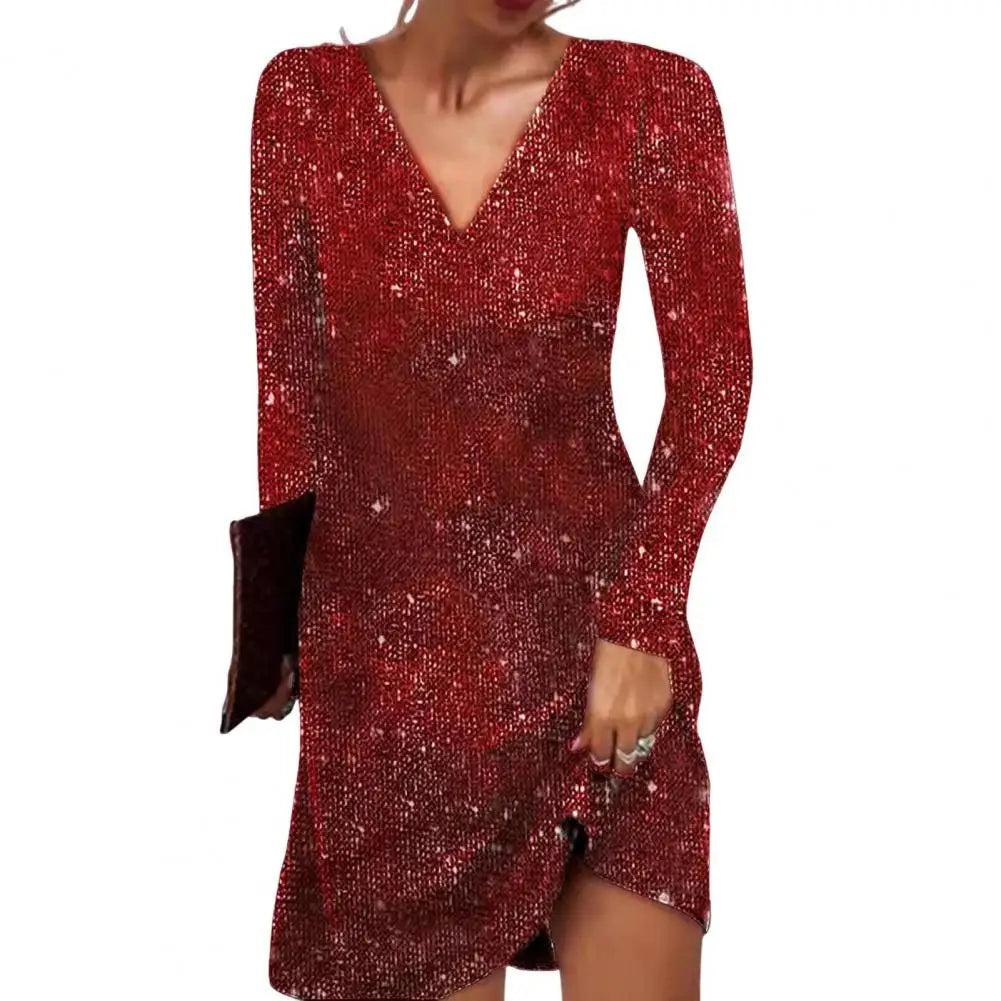 Elegantes Wickelkleid Damen V-Ausschnitt Kleid Modern
