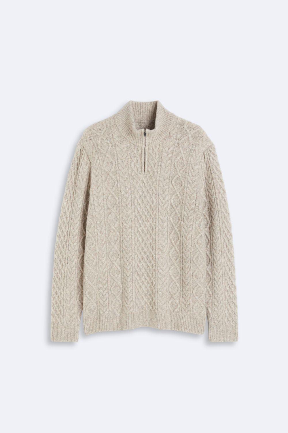 Strickpullover Zopfmuster Warm Halbreißverschluss Stilvoll - BerlinGlamour