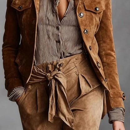Lederjacke Damen Kurz Wildleder Knöpfe Modern