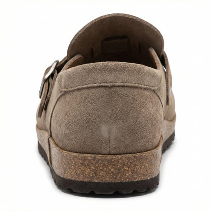 Damen Clogs Retro Wildleder Schuhe Slip-On Heidi Stil