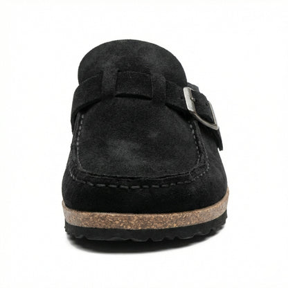 Damen Clogs Retro Wildleder Schuhe Slip-On Heidi Stil