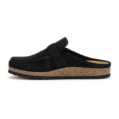 Damen Clogs Retro Wildleder Schuhe Slip-On Heidi Stil