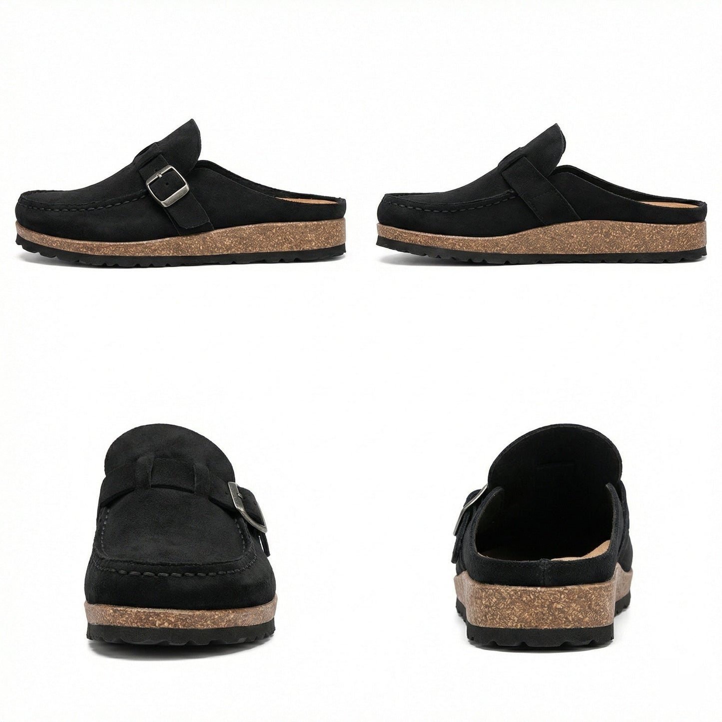 Damen Clogs Retro Wildleder Schuhe Slip-On Heidi Stil