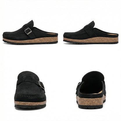Damen Clogs Retro Wildleder Schuhe Slip-On Heidi Stil