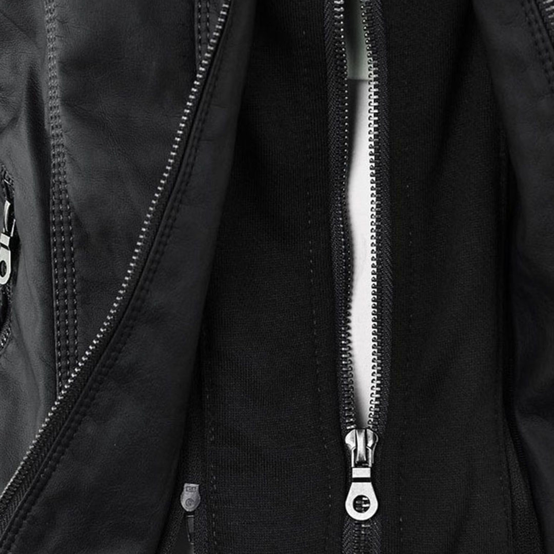 Lederjacke Damen Doppelgefüttert mit Kapuze Schwarz