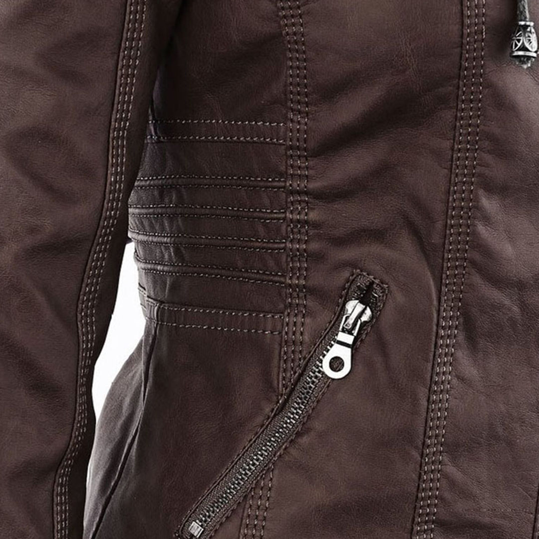 Lederjacke Damen Doppelgefüttert mit Kapuze Schwarz