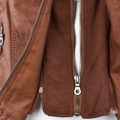 Lederjacke Damen Doppelgefüttert mit Kapuze Schwarz