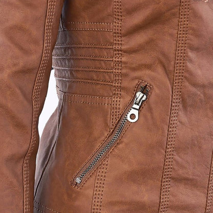 Lederjacke Damen Doppelgefüttert mit Kapuze Schwarz