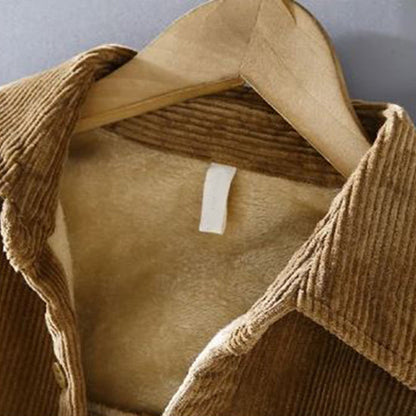 Herren Cordjacke Warm mit Knöpfen Grüne Steppjacke