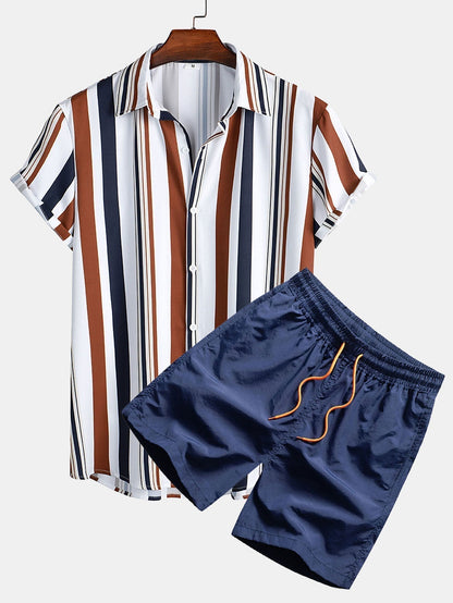 Sommer Set Herren - Gestreiftes Kurzarmhemd mit Shorts - BerlinGlamour