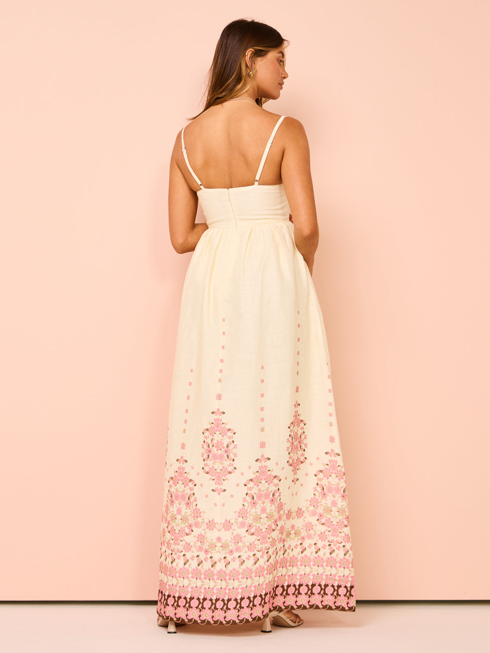 Boho Maxikleid Damen Stickerei Spaghettiträger Sommer