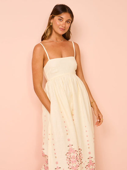 Boho Maxikleid Damen Stickerei Spaghettiträger Sommer