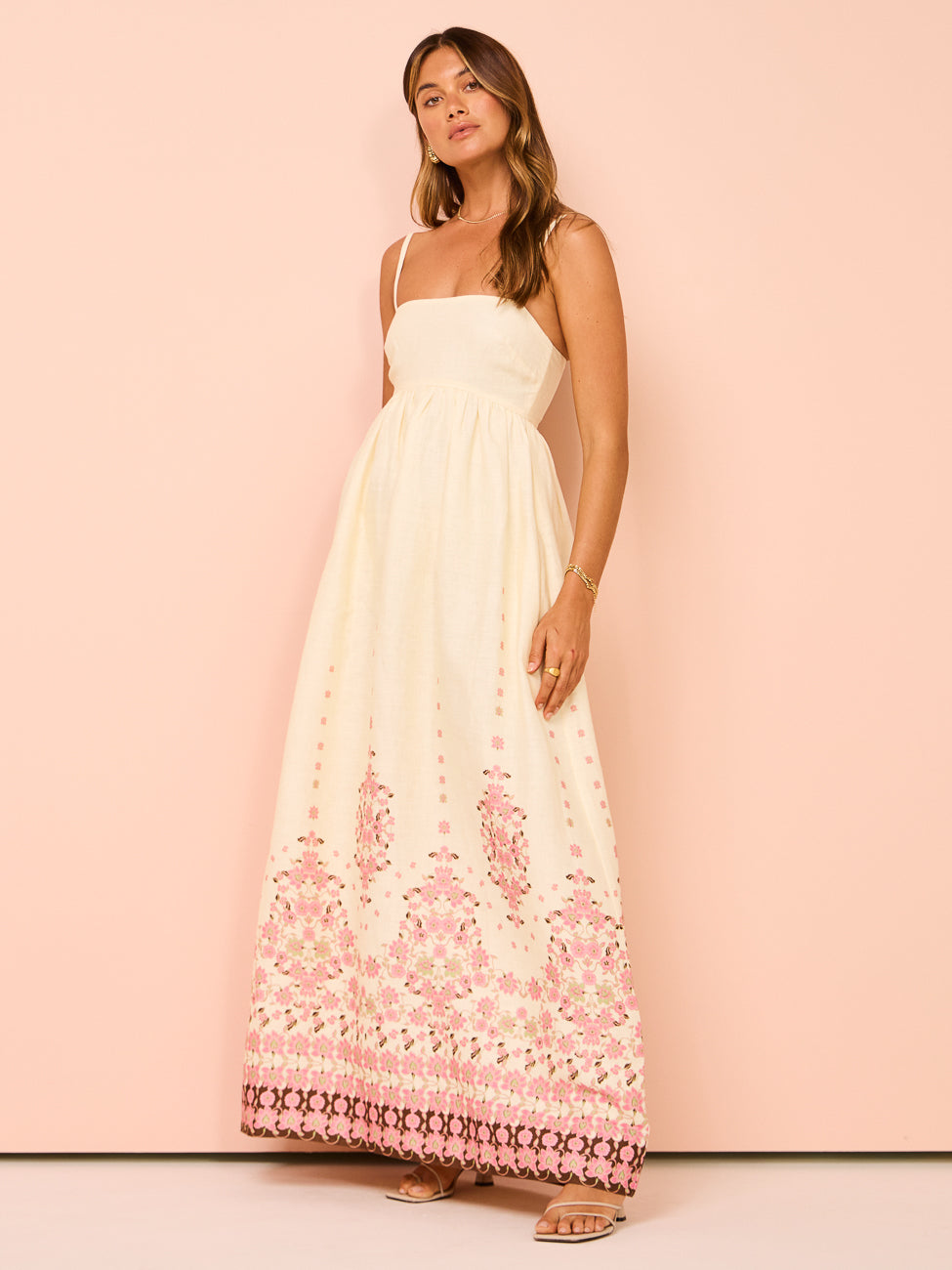 Boho Maxikleid Damen Stickerei Spaghettiträger Sommer