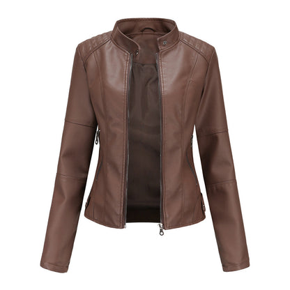 Leder Bikerjacke Damen Reißverschluss Vorne Schwarz