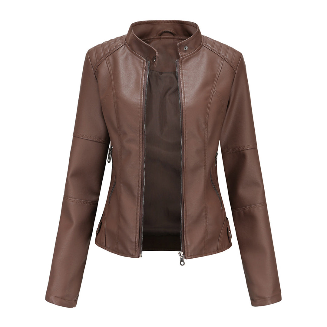 Lederjacke Damen Bikerjacke Kunstleder Schwarz Reißverschluss