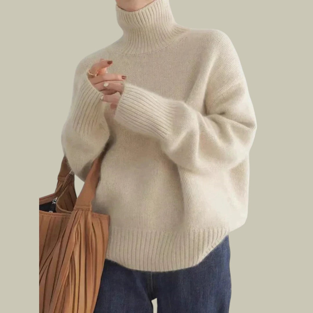 Damen Rollkragenpullover Merinowolle Weich Warm