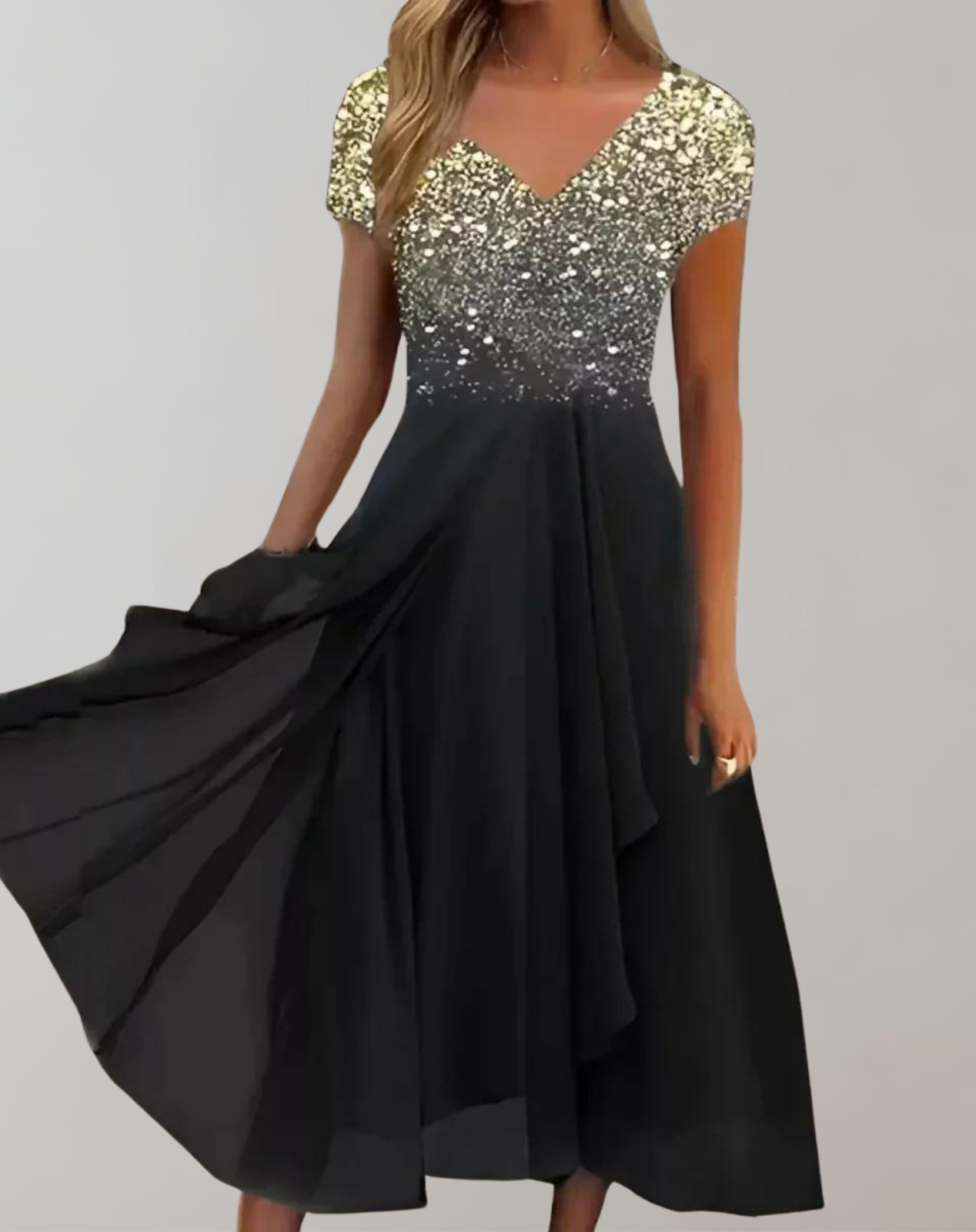 Abendkleid Damen Glänzend Blumenkleid Partykleid