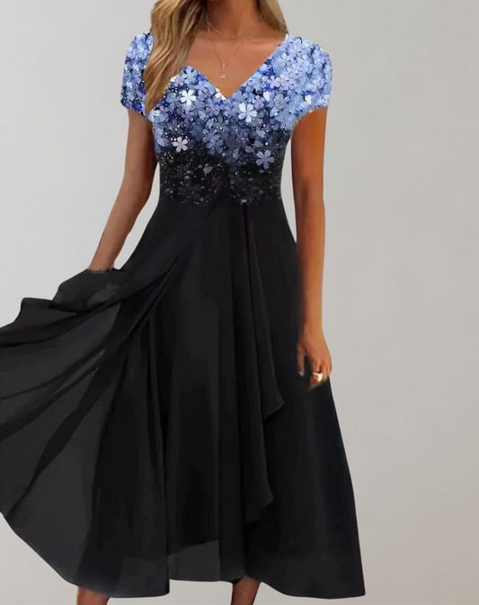 Abendkleid Damen Glänzend Blumenkleid Partykleid - BerlinGlamour
