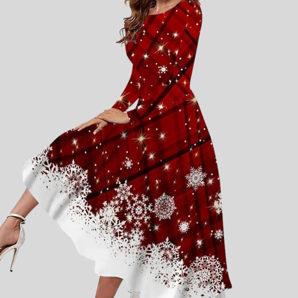 Weihnachtskleid Damen Karomuster Schneeflocken Festlich - BerlinGlamour
