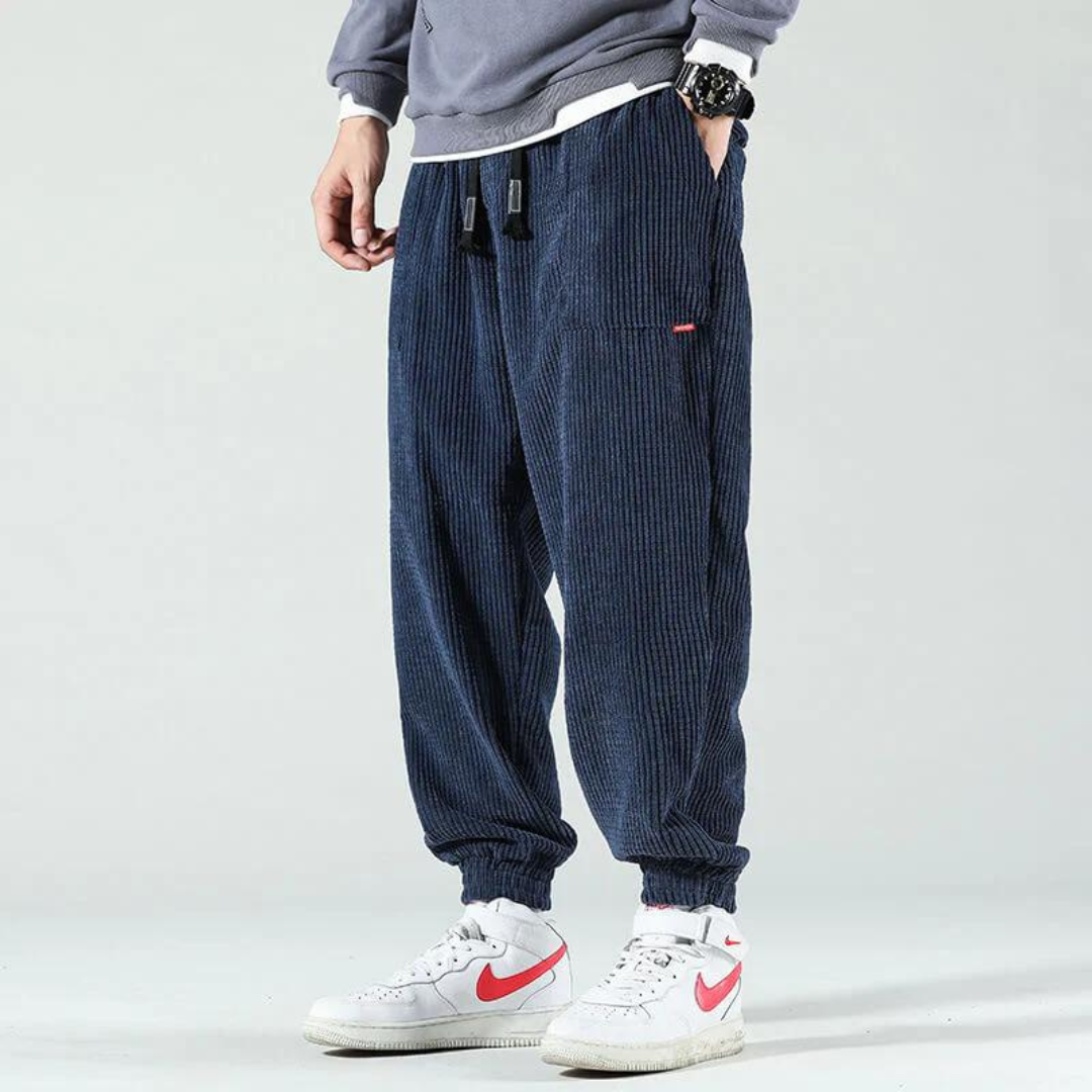 Cordhose | Locker geschnitten | Kordelzug | Baggy-Hose | Herrenhose-Dunkelblau-M-Chaps Herrenmode