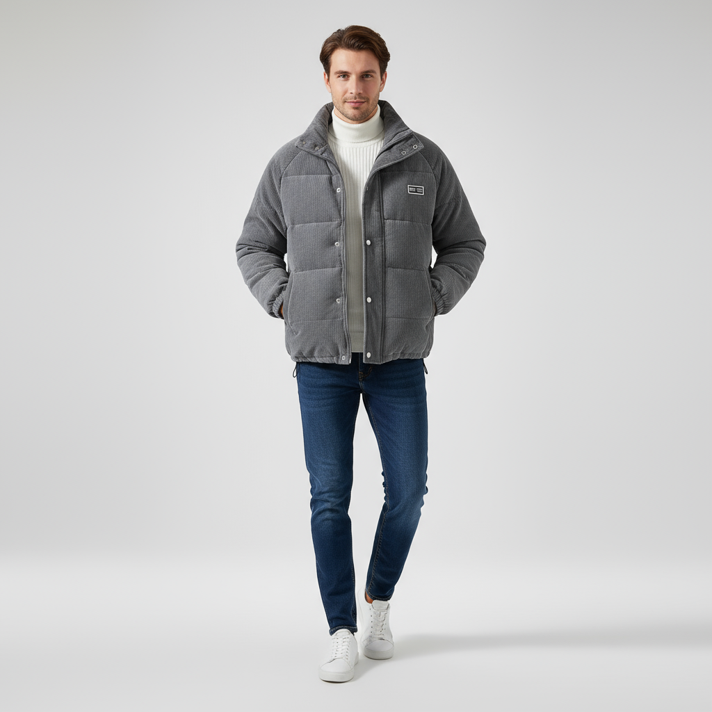 Herren Daunenjacke Warm Gesteppt Reißverschluss Winterjacke - BerlinGlamour